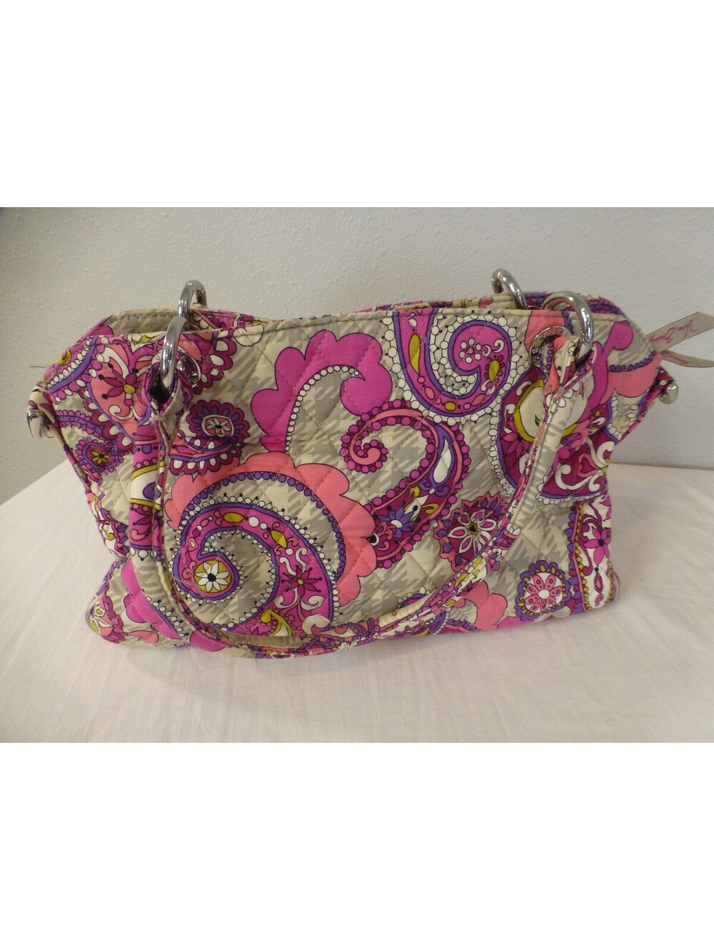 Vera Bradley Quilted Paisley Handbag Satchel Shoulder Bag Purse Pink Gray